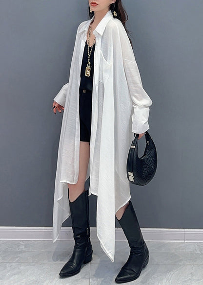 Simple White Peter Pan Collar Long Shirt Puff Sleeve