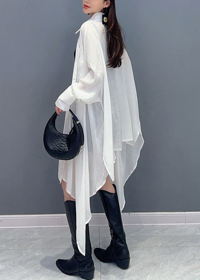 Simple White Peter Pan Collar Long Shirt Puff Sleeve