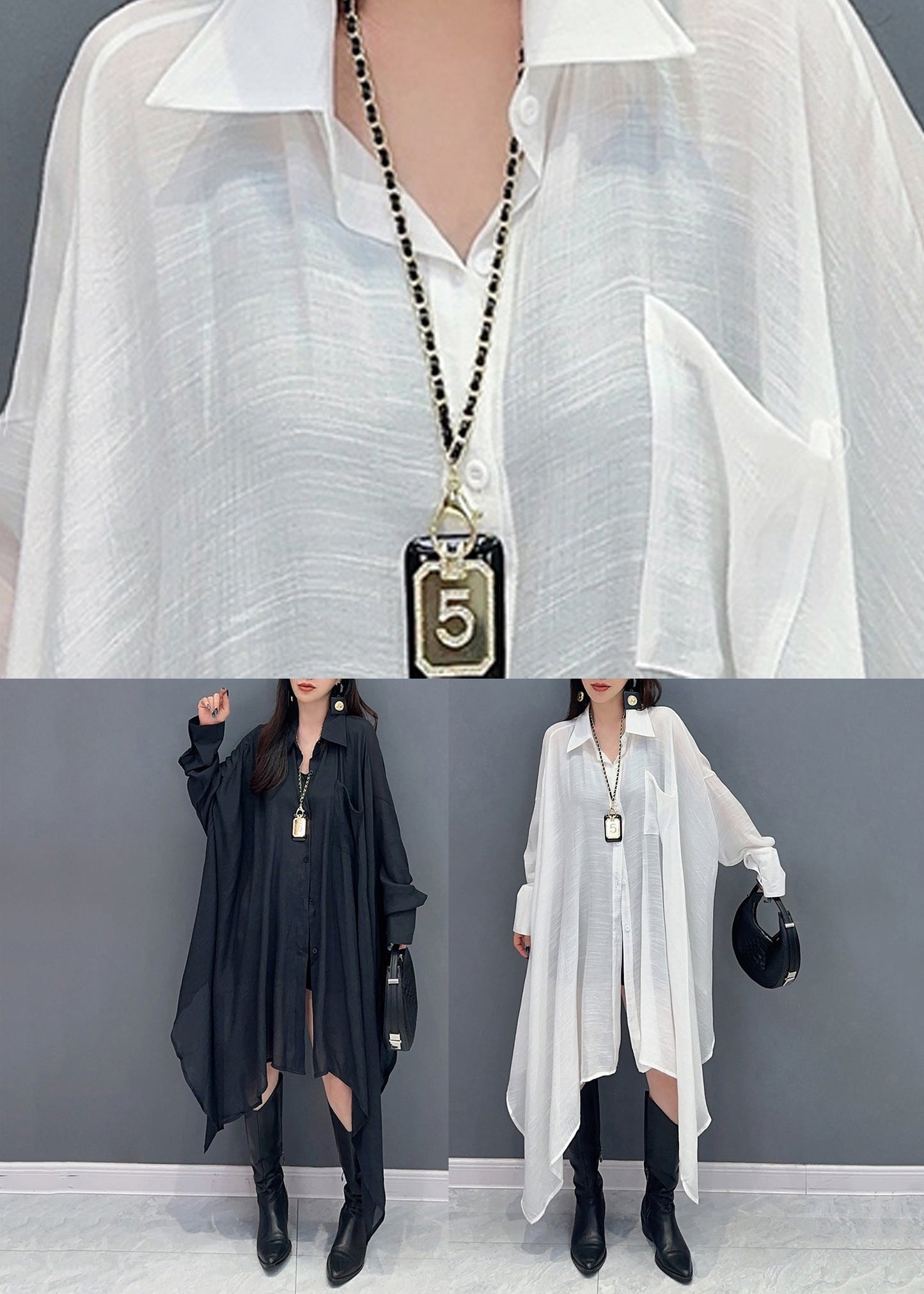 Simple White Peter Pan Collar Long Shirt Puff Sleeve