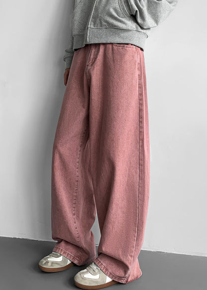 Simple White Pockets Solid Denim Mens Wide Leg Pants Fall