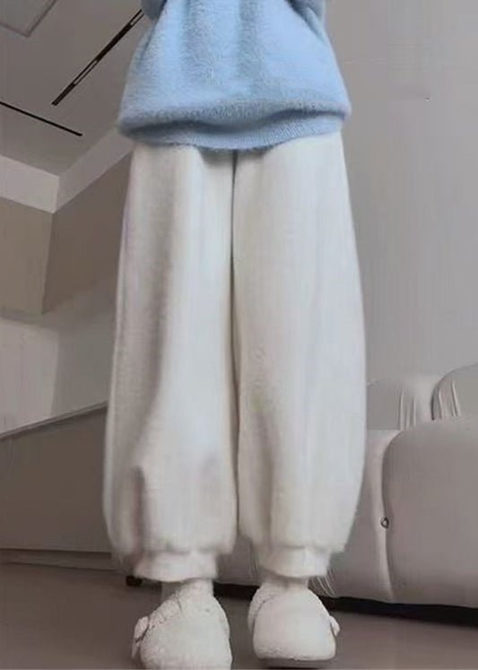 Pantalones cortos de punto con bolsillos blancos sencillos de pelo de visón liso para invierno