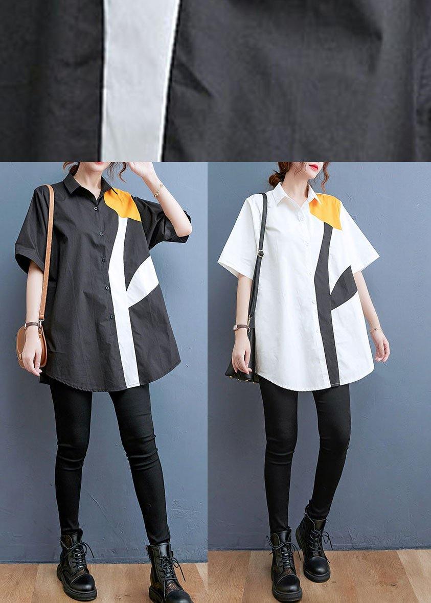 Simple White Print Button Cotton Summer Shirt Tops - SooLinen