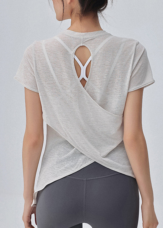 Simple White Short Sleeve Hollow Out Yoga Top