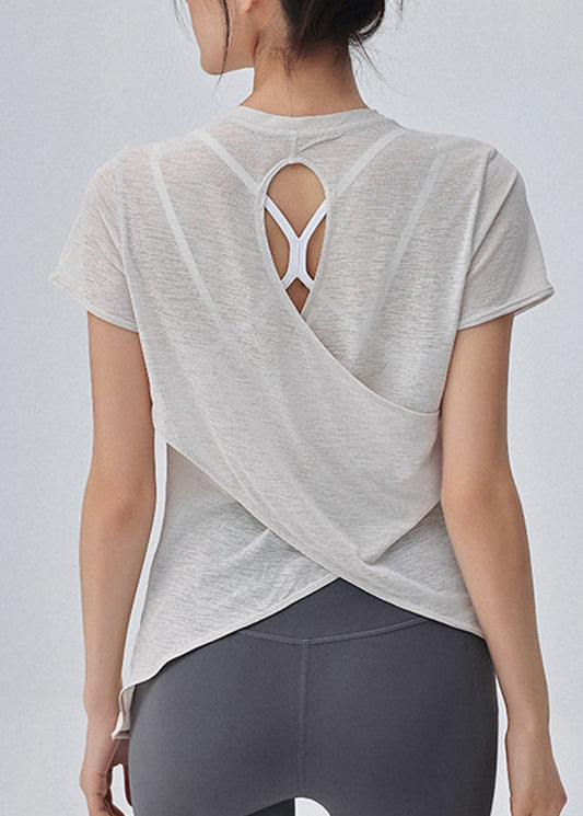 Simple White Short Sleeve Hollow Out Yoga Top