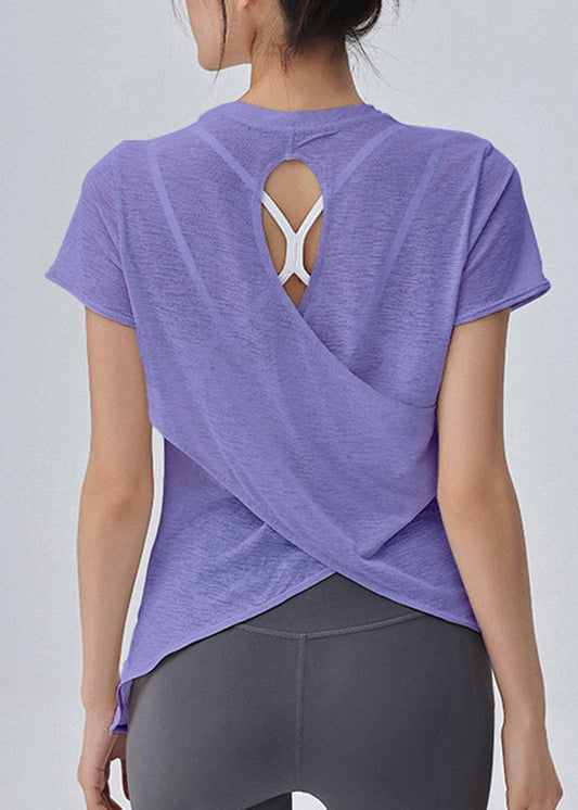 Simple White Short Sleeve Hollow Out Yoga Top