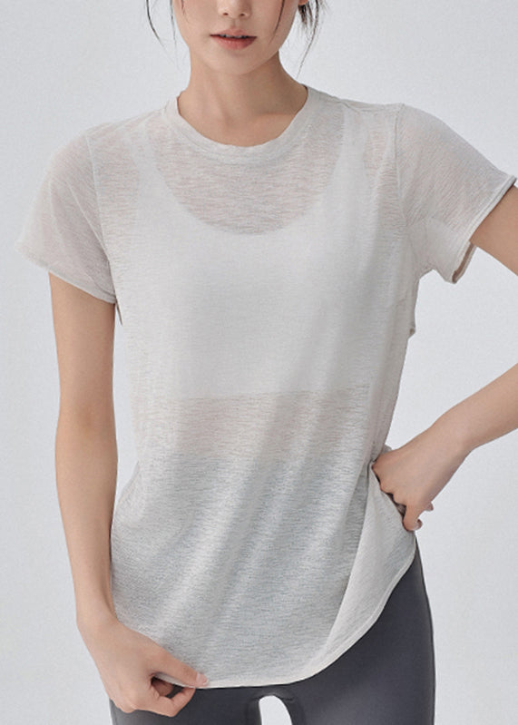 Simple White Short Sleeve Hollow Out Yoga Top