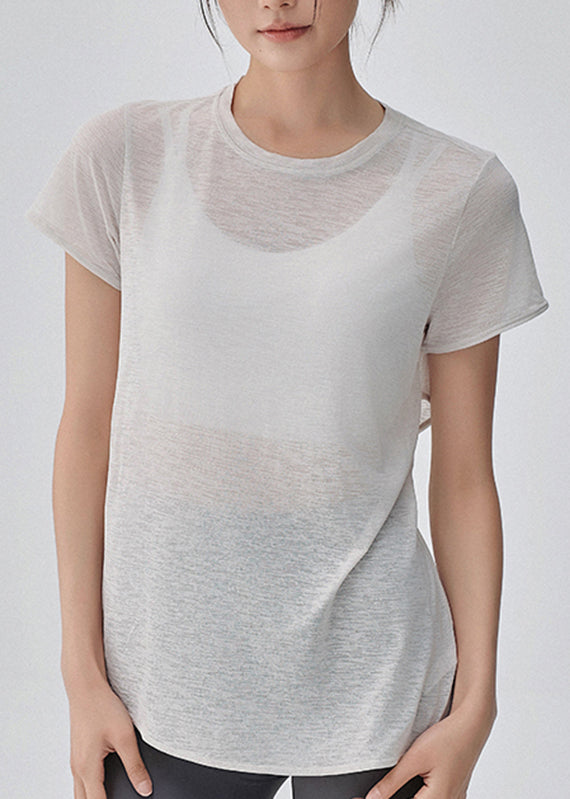 Simple White Short Sleeve Hollow Out Yoga Top
