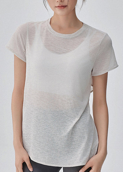 Simple White Short Sleeve Hollow Out Yoga Top