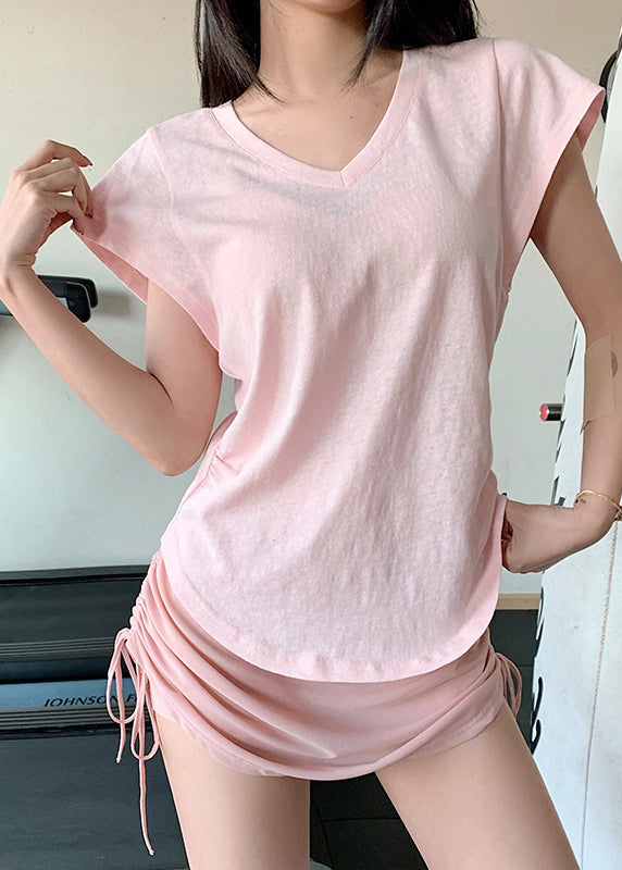 Simple White V Neck Loose Yoga Tops Summer