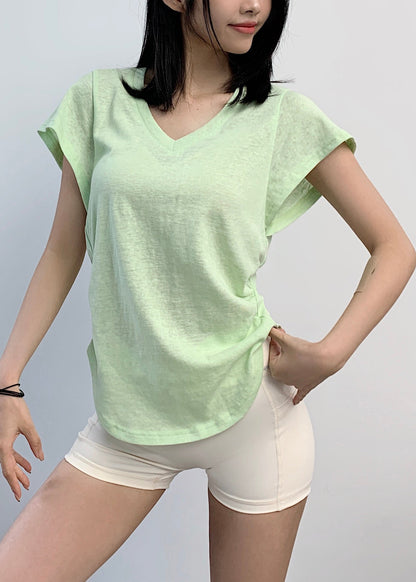Simple White V Neck Loose Yoga Tops Summer