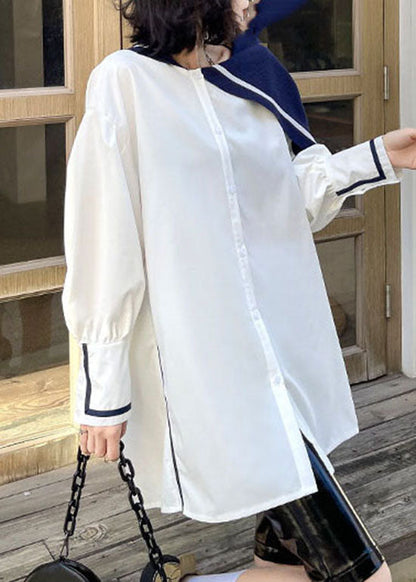 Einfaches weißes Knopf seitlich offen Matrosenkragen Asymmetrisches Hemd Frühling