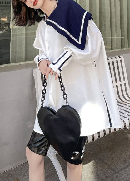 Einfaches weißes Knopf seitlich offen Matrosenkragen Asymmetrisches Hemd Frühling