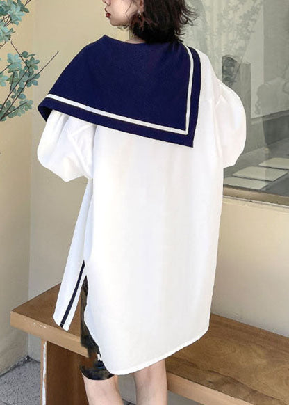 Einfaches weißes Knopf seitlich offen Matrosenkragen Asymmetrisches Hemd Frühling