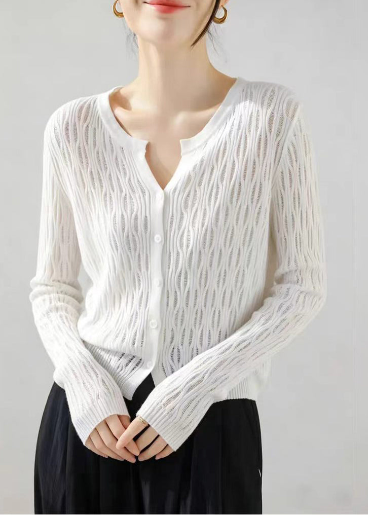 Simple Yellow Cut Out Knit Cardigans Long Sleeve