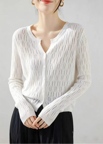 Simple Yellow Cut Out Knit Cardigans Long Sleeve