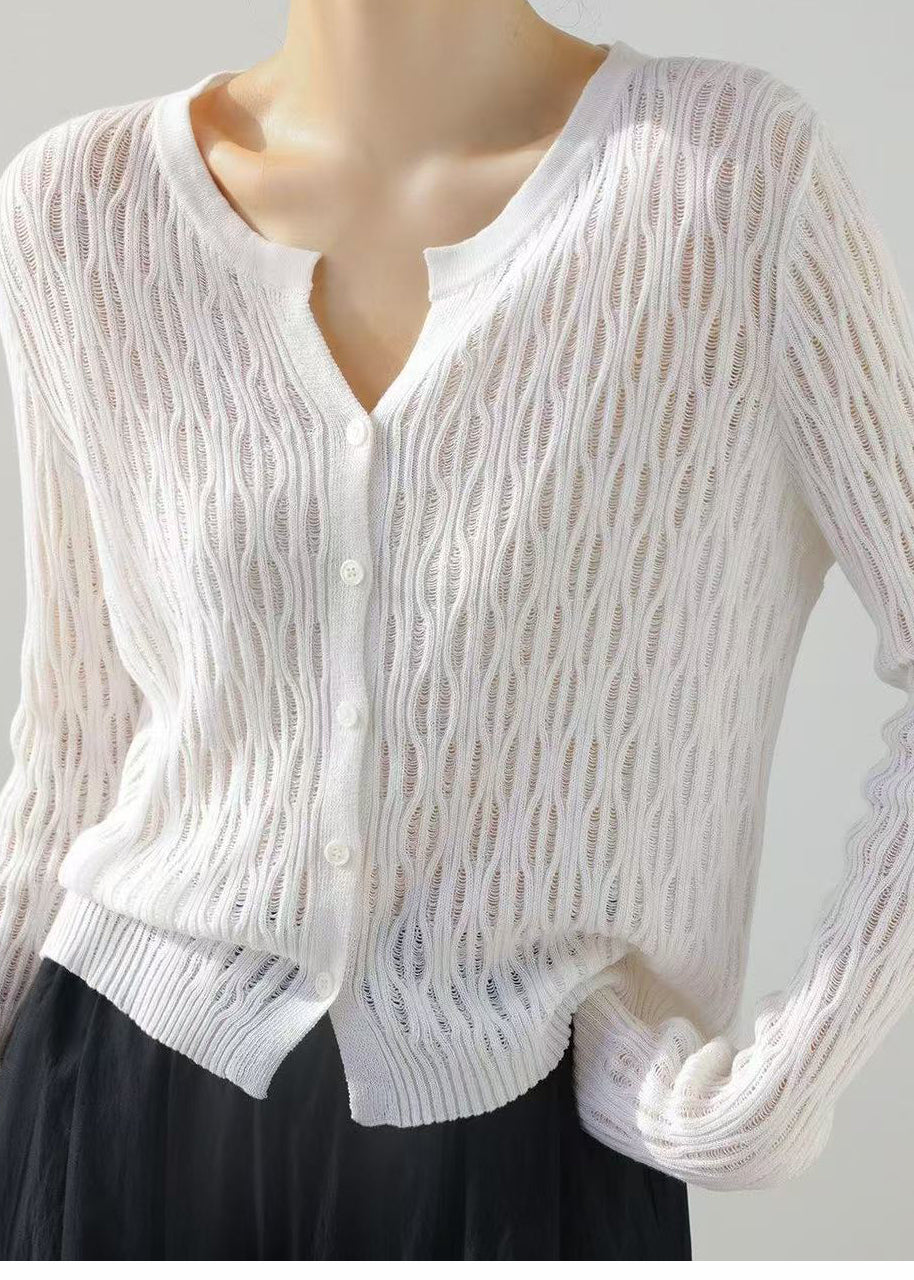 Simple Yellow Cut Out Knit Cardigans Long Sleeve