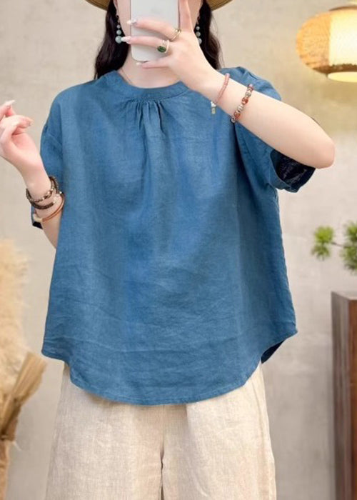 Simple Yellow O Neck Solid Cotton Shirt Summer