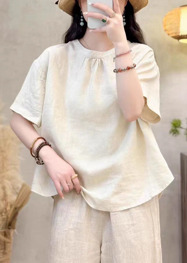 Simple Yellow O Neck Solid Cotton Shirt Summer