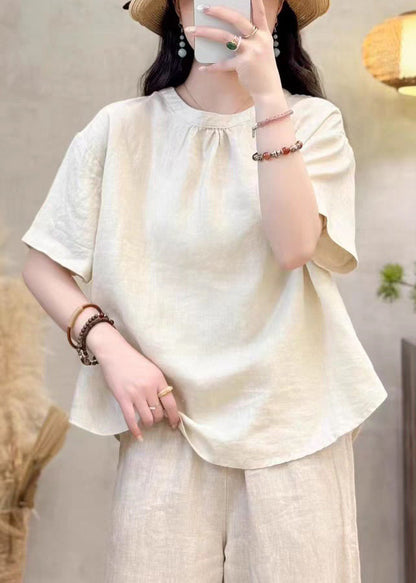 Simple Yellow O Neck Solid Cotton Shirt Summer