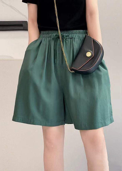 Simple Yellow Pockets Elastic Waist Solid Cotton Shorts Summer
