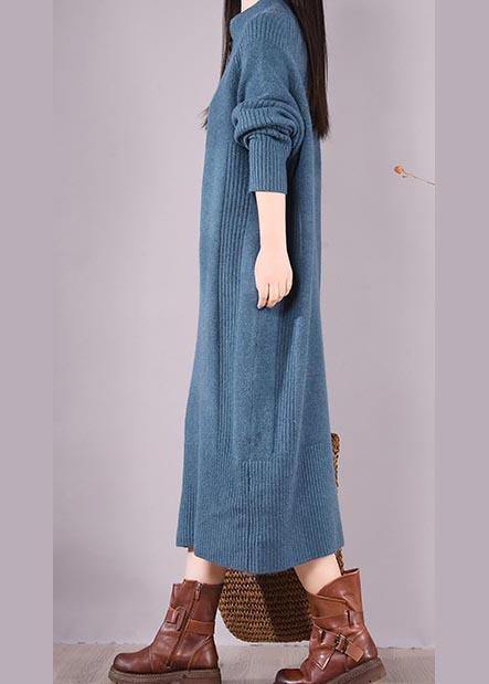 Simple Zippered Pockets Spring Clothes For Women Work Outfits Blue Robes Dresses - SooLinen