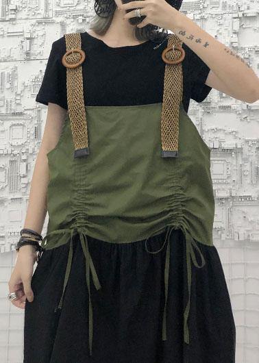 Simple army green sleeveless cotton Long Shirts drawstring Robe summer Dress - SooLinen