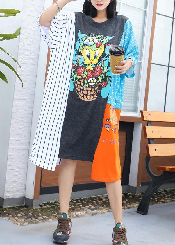 Simple asymmetric hem blended clothes Women linen patchwork Dress summer - SooLinen