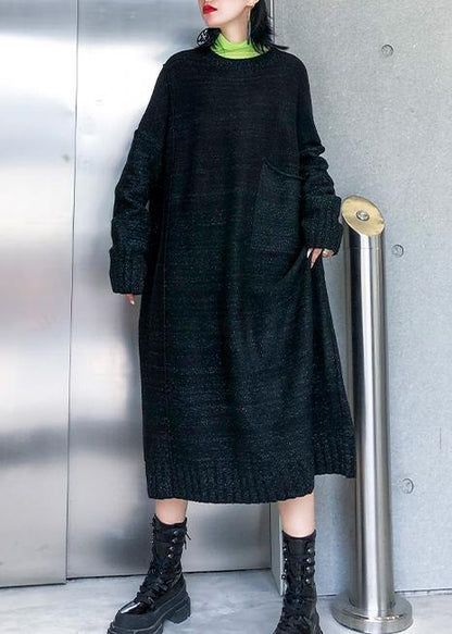 Simple big pockets Sweater fall dress DIY black Tejidos knitted dress - SooLinen