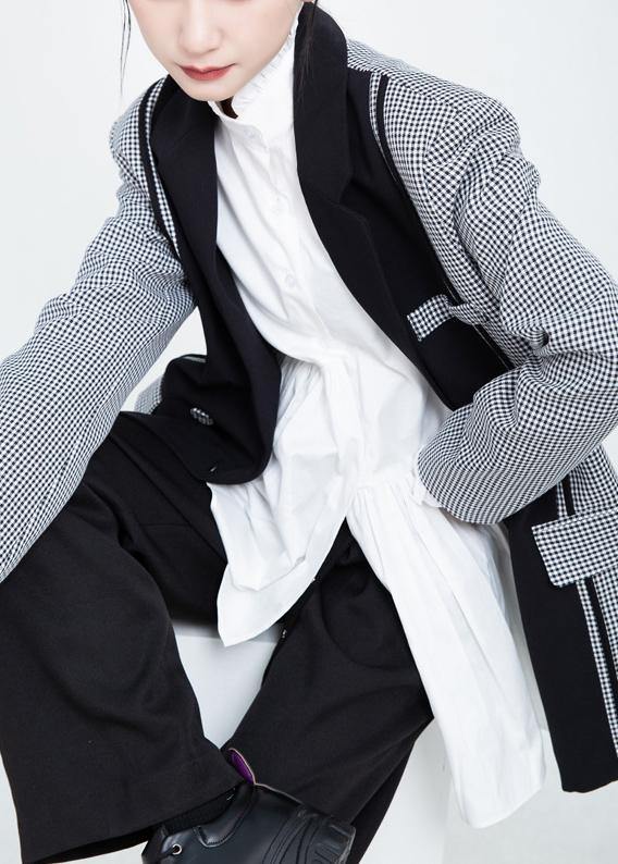 Simple black Fashion clothes For Women Wardrobes lapel collar patchwork outwear - SooLinen
