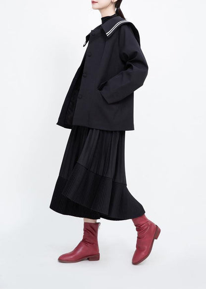 Simple black Fine clothes For Women Shape Sailor Collar outwears - SooLinen