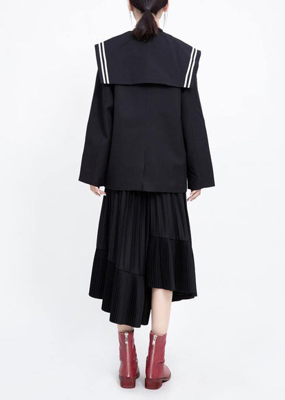 Simple black Fine clothes For Women Shape Sailor Collar outwears - SooLinen