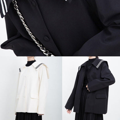 Simple black Fine clothes For Women Shape Sailor Collar outwears - SooLinen