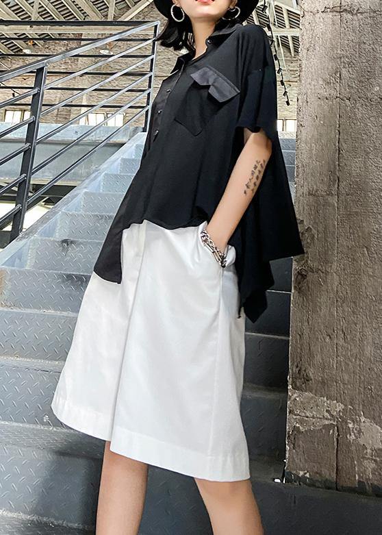 Simple black Tunic asymmetric patchwork tunic shirts - SooLinen