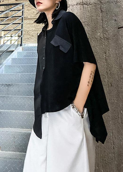 Simple black Tunic asymmetric patchwork tunic shirts - SooLinen
