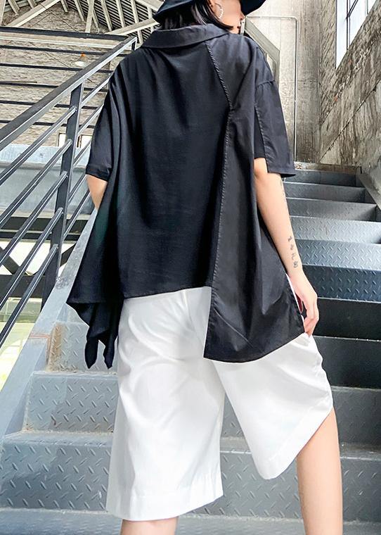 Simple black Tunic asymmetric patchwork tunic shirts - SooLinen