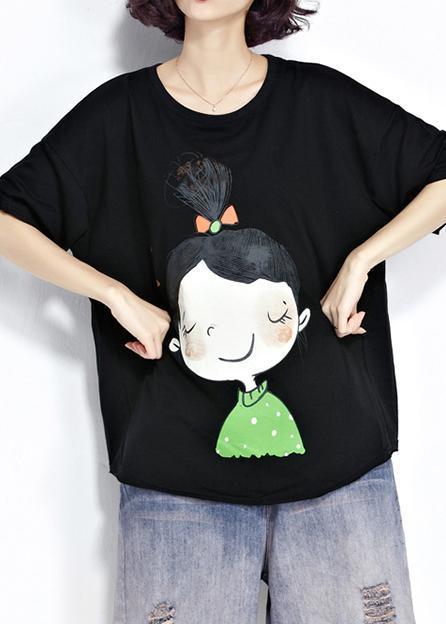 Einfache schwarze Baumwollkleidung für Frauen feine Ärmel O-Ausschnitt Kurzarm kurzes Sommerhemd