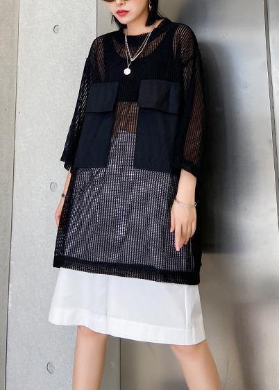 Simple black cotton tops women o neck half sleeve Plus Size Clothing shirt - SooLinen