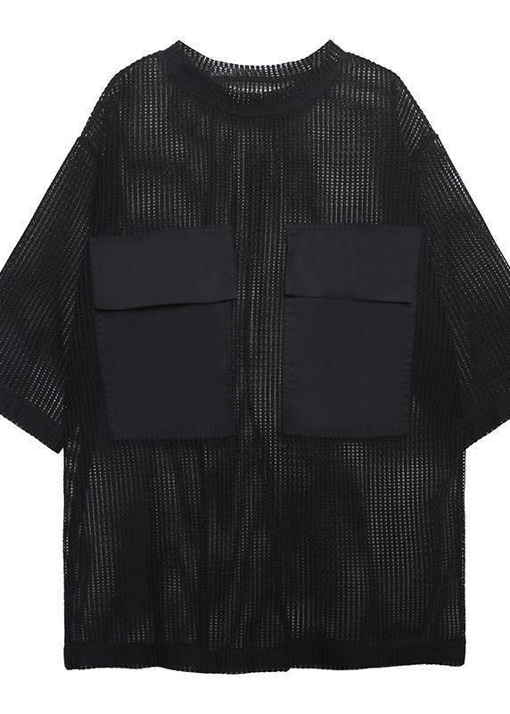 Simple black cotton tops women o neck half sleeve Plus Size Clothing shirt - SooLinen