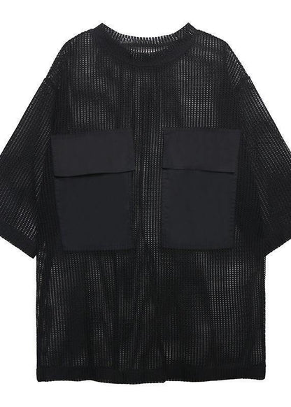 Simple black cotton tops women o neck half sleeve Plus Size Clothing shirt - SooLinen