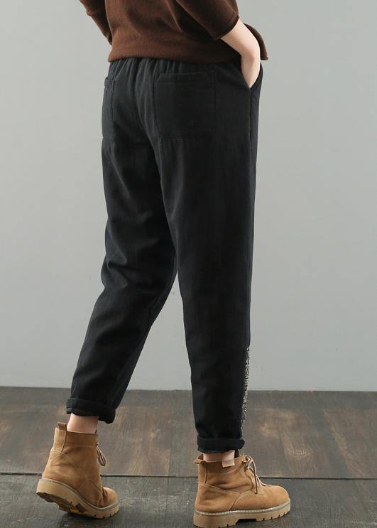 Simple black pants oversized elastic waist patchwork Wardrobes wild pants - SooLinen