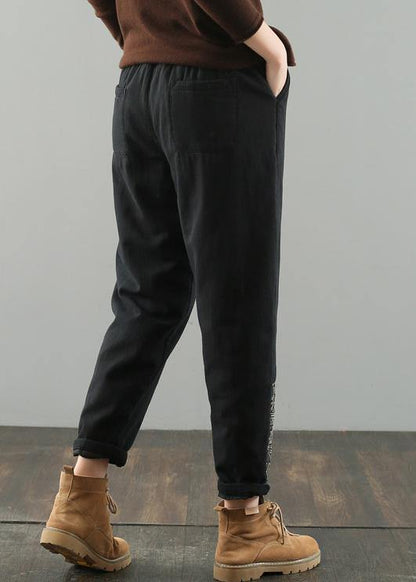 Simple black pants oversized elastic waist patchwork Wardrobes wild pants - SooLinen