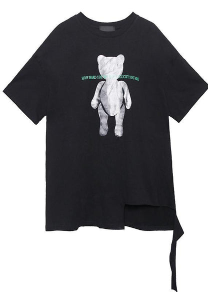 Simple black print cotton clothes o neck Dresses top - SooLinen