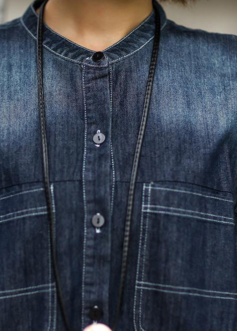 Schlichtes Baumwollkleid Tailliertes blaues Herbst-Casual-Baumwoll-Jeanskleid mit Schlitz