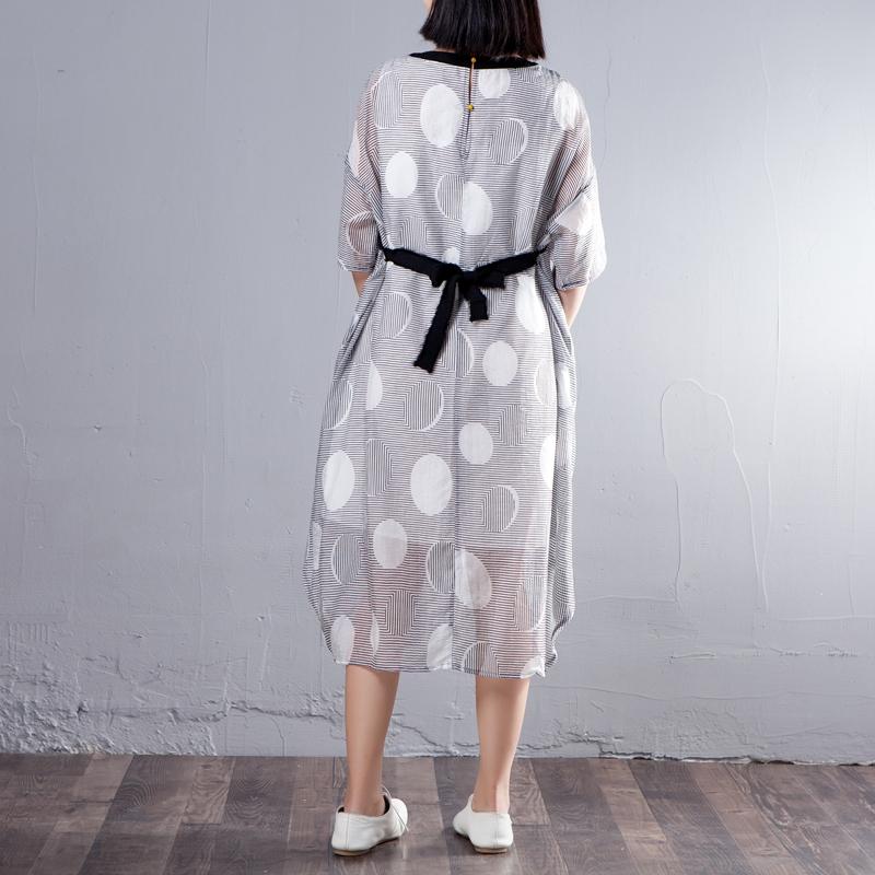 Schlichtes Tunikakleid aus Baumwolle und Leinen, feines, lockeres Halbarm-Streifenkleid mit Rundhalsausschnitt, lässiges Kleid