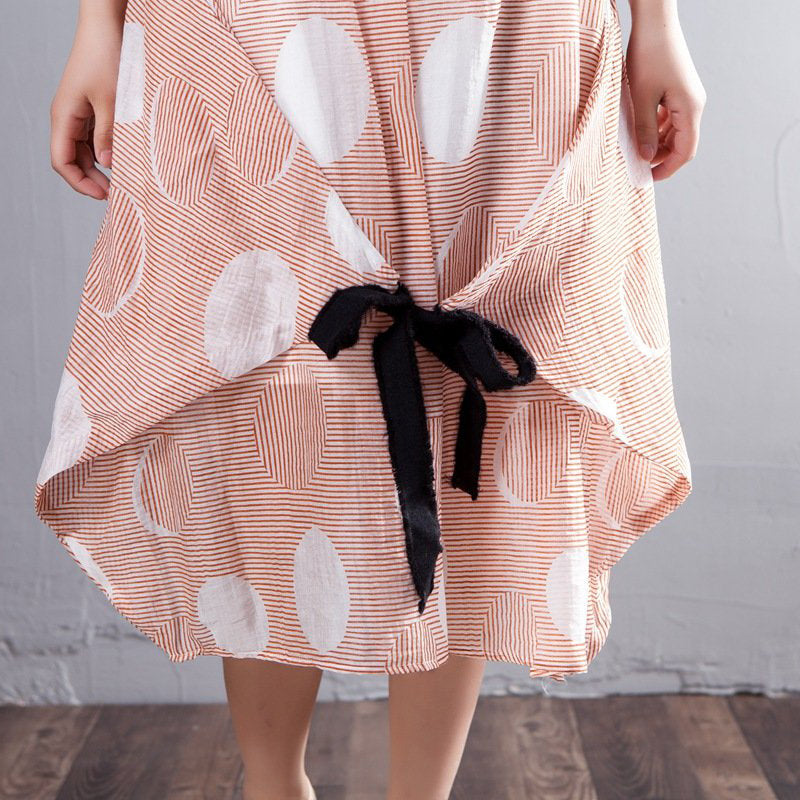 Schlichtes Tunikakleid aus Baumwolle und Leinen, feines, lockeres Halbarm-Streifenkleid mit Rundhalsausschnitt, lässiges Kleid