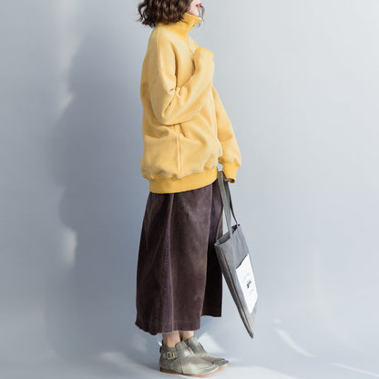 Einfaches Baumwoll-Tunika-Top, hochwertiges High-Neck-Nähtop in Gelb