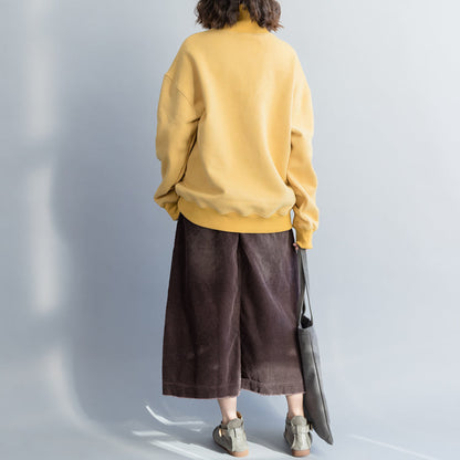 Einfaches Baumwoll-Tunika-Top, hochwertiges High-Neck-Nähtop in Gelb