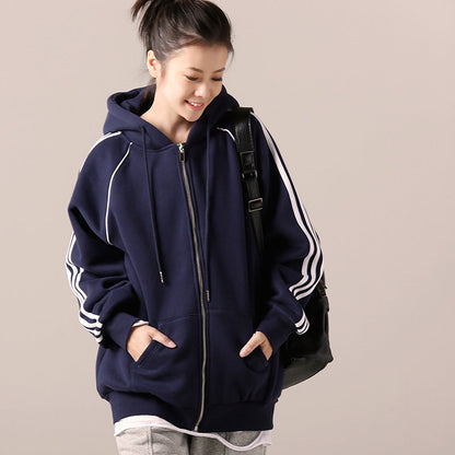 Einfache Baumwolltuniken für Damen 2019 Catwalk blaue Alltagsbluse mit Kapuze