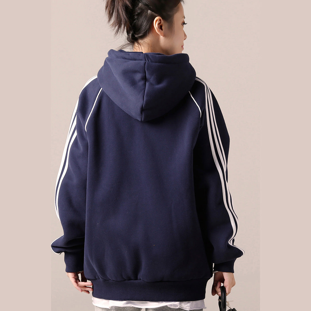 Einfache Baumwolltuniken für Damen 2019 Catwalk blaue Alltagsbluse mit Kapuze