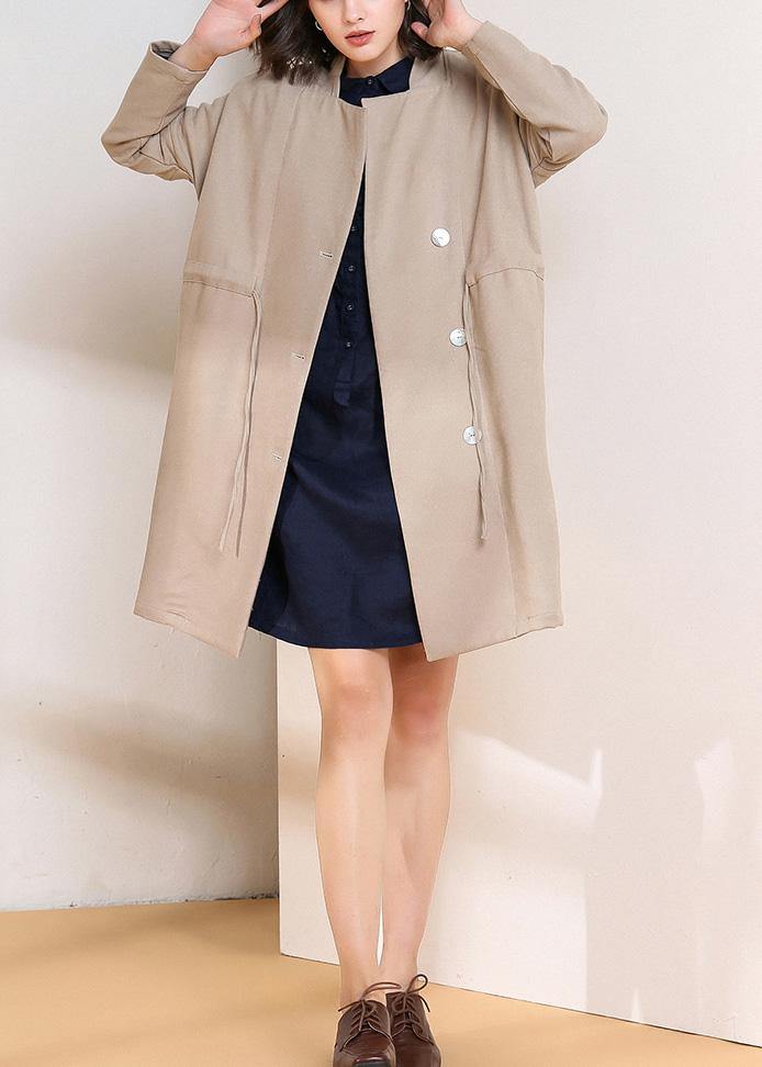 Simple drawstring Plus Size spring maxi coat nude Plus Size Clothing coats - SooLinen